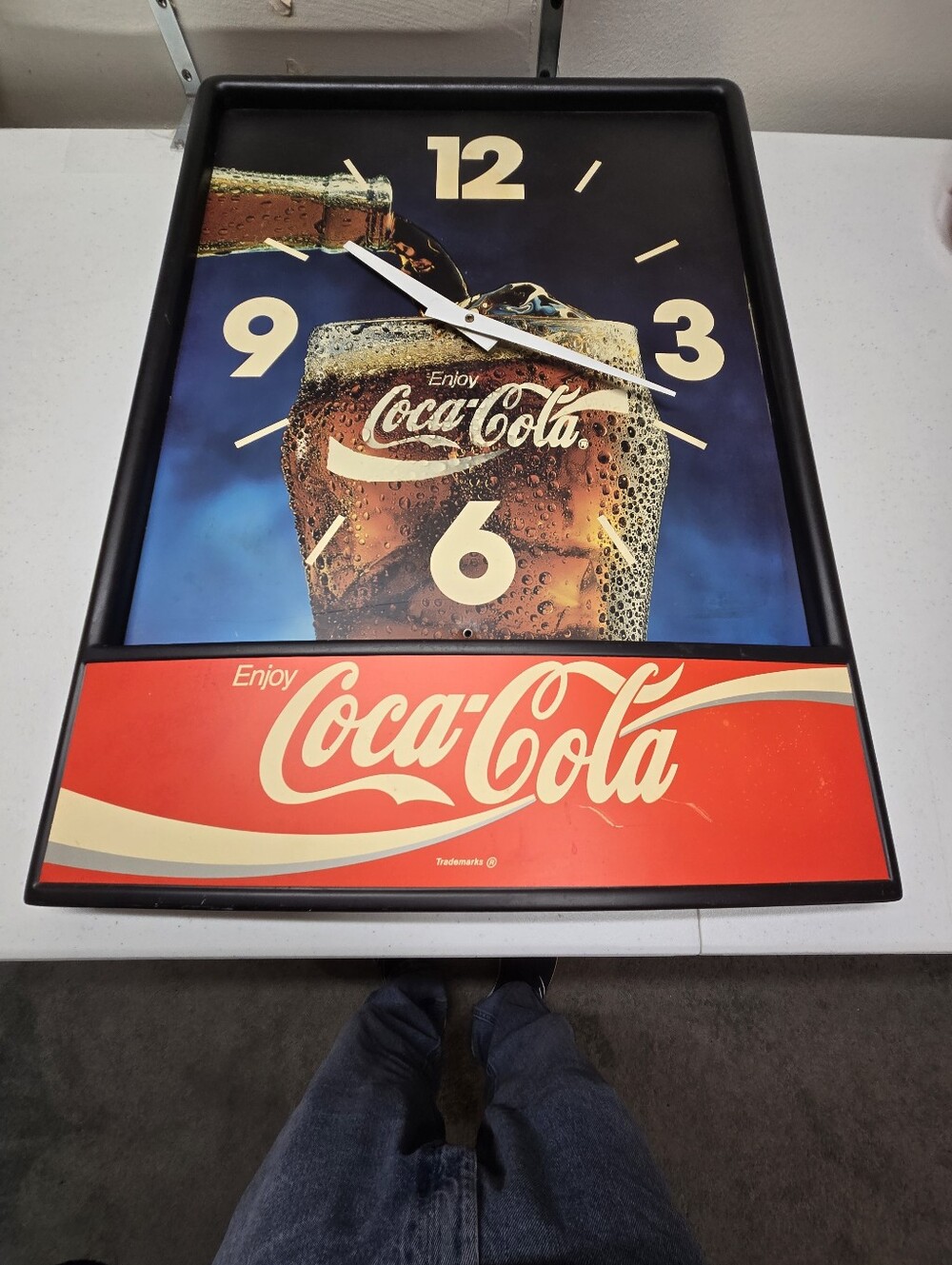 Coca-Cola Wall Clock Bottle Pouring Design Sign LARGE Approx. 23x17 In. WORKS